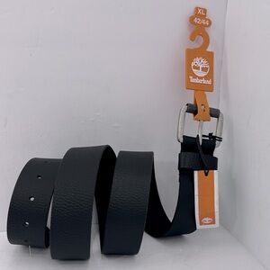 TIMBERLAND MEN’S BELT, BLACK COLOR, LEATHER WITH MAT SILVER BUCKLE,SIZE XL,42/44